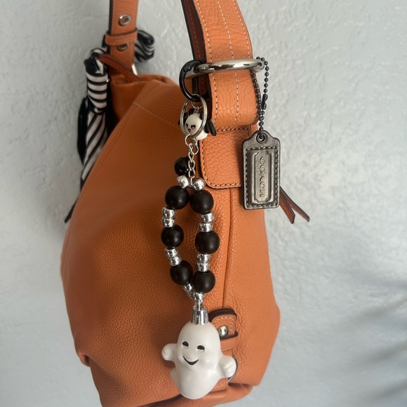 Coach Orange Pebbled Leather Zipper Closure Shoulder Bag 🎃👻🐈‍⬛ - Picture 5 of 8